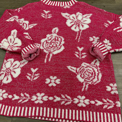 Vintage 80s Pink Textured Floral Sweater (~S/M)