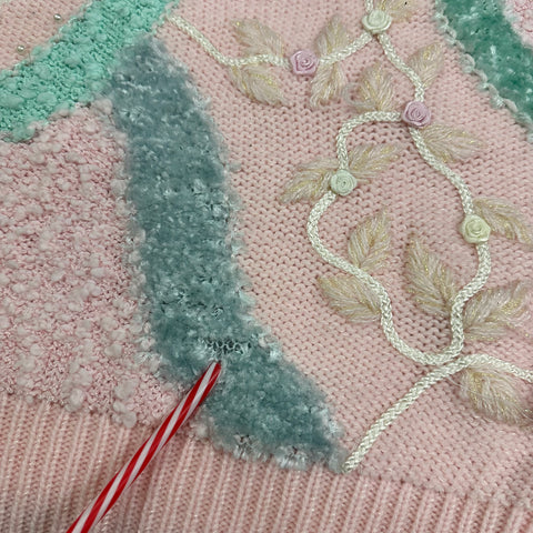 Vintage Pink Pastel Textured/Beaded Sweater (M)
