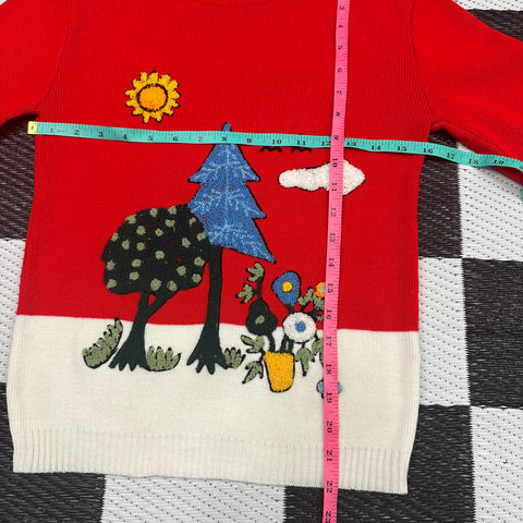 Vintage 70s Embroidered Applique Nature Scene Sweater (S/M)