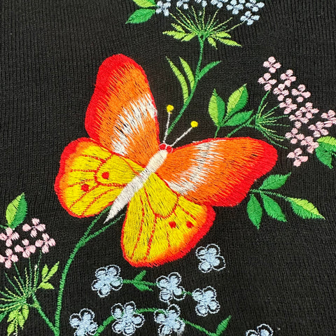 Vintage 70s LeRoy Knitwear Embroidered Butterfly Patch Sweater (S/M)