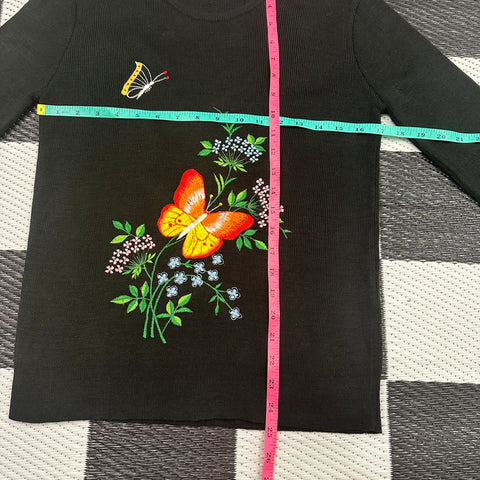 Vintage 70s LeRoy Knitwear Embroidered Butterfly Patch Sweater (S/M)