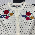 Vintage Polka Dot/Embroidered Floral Cardigan Sweater (M)