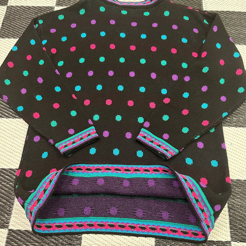 Vintage 80s Adele Knitwear Cool Tones Polka Dot Sweater (S/M)
