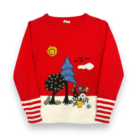 Vintage 70s Embroidered Applique Nature Scene Sweater (S/M)