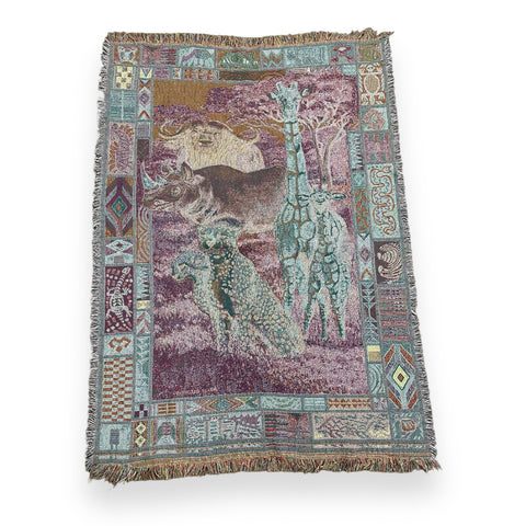 Vintage '99 Parker Fulton Safari Animals Tapestry Blanket