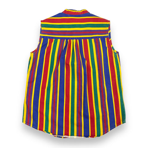 Vintage 90s Bonjour Rainbow Striped Sleeveless Button-Up (~L)