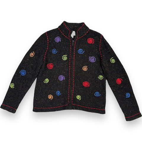 Embroidered Rainbow Swirl Knit Zip-Up Sweater (M/L)