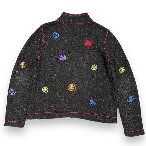 Embroidered Rainbow Swirl Knit Zip-Up Sweater (M/L)