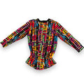 Vintage 80s Funky Rainbow Abstract Drawstring Long Sleeve Shirt (S)