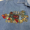 Vintage Embroidered Autumn Garden Denim Button-Up (M)