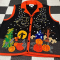 Vintage Halloween Night Scene Novelty Collared Sweater Vest (L/~XL)🌕🎃🐈
