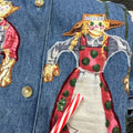 Vintage Autumn Applique Scarecrow Pals Denim Button-Up (~XL)