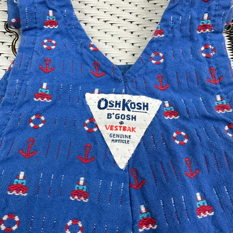 Vintage OshKosh B'Gosh Blue Nautical Print Vestbak Overalls (24 Months)