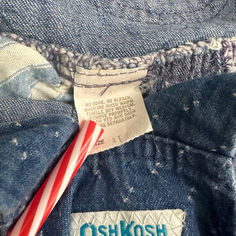 Vintage OshKosh Textured/Bunny Patchwork Vestbak Denim Cuffed Overalls (4T)