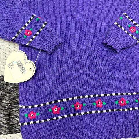 Vintage Deadstock Puppies in a Basket Purple Knit Sweater🐶 ("4T" ~4/5)