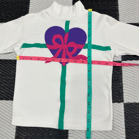 Vintage Heart Wrapped in Ribbon Patterned Turtleneck Shirt (4T)