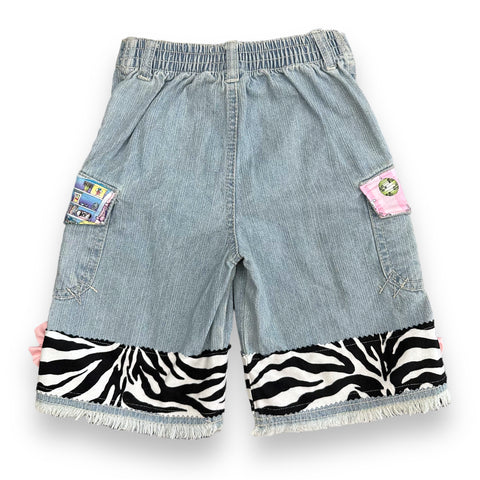Vintage Upcycled/Embellished Faded Denim Capri Shorts (~3/4T)