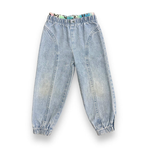 Vintage Light Denim/Colorful Abstract Lined Denim Cargo Pants (3T)