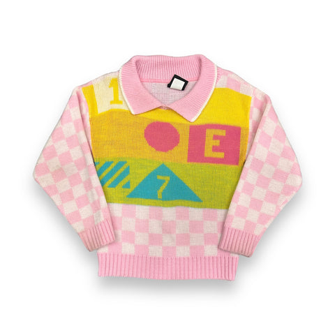 Vintage Pink Checkered/Retro School Collared Sweater ('Kids M/4-5)