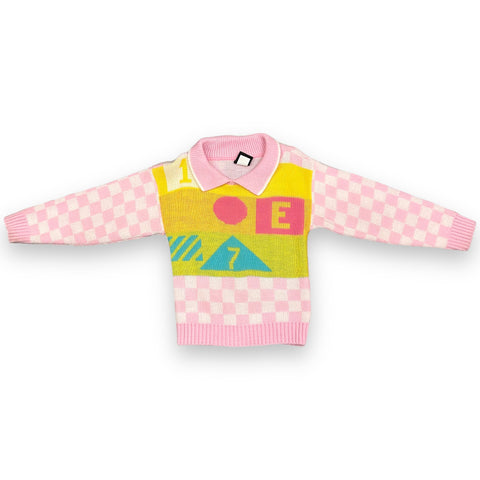 Vintage Pink Checkered/Retro School Collared Sweater ('Kids M/4-5)