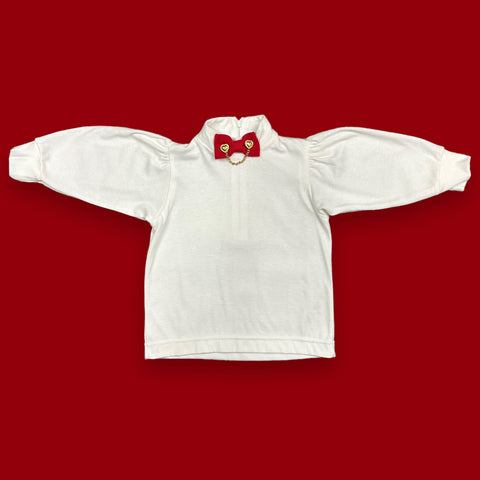 Vintage Deadstock White Turtleneck Shirt w/ Red Heart Chain Bow🎀 (2T)