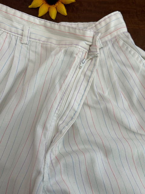 🌈Vintage 80s White Multicolored Pastel Pinstripe Pants (26" waist)