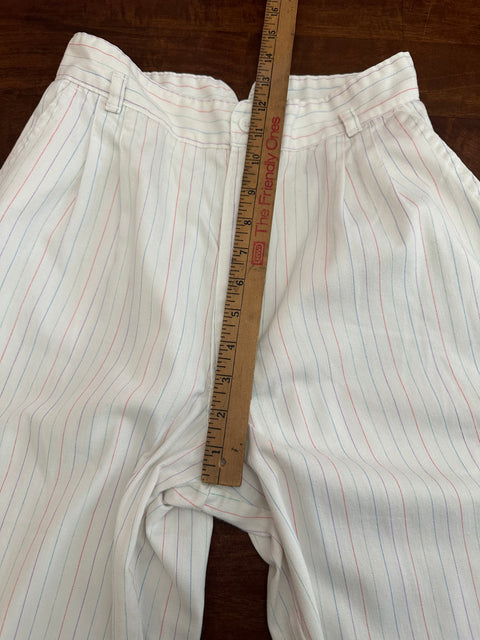 🌈Vintage 80s White Multicolored Pastel Pinstripe Pants (26" waist)