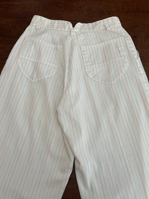 🌈Vintage 80s White Multicolored Pastel Pinstripe Pants (26" waist)