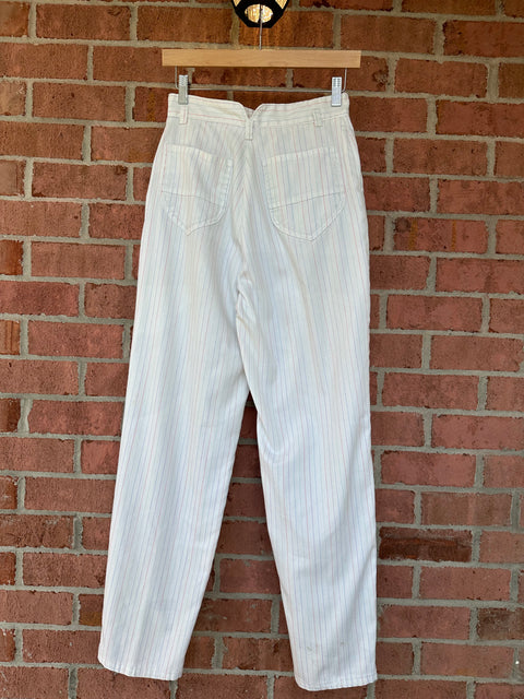 🌈Vintage 80s White Multicolored Pastel Pinstripe Pants (26" waist)