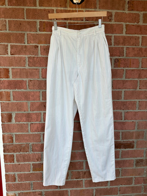 🌈Vintage 80s White Multicolored Pastel Pinstripe Pants (26" waist)