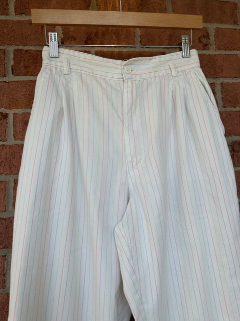 🌈Vintage 80s White Multicolored Pastel Pinstripe Pants (26" waist)