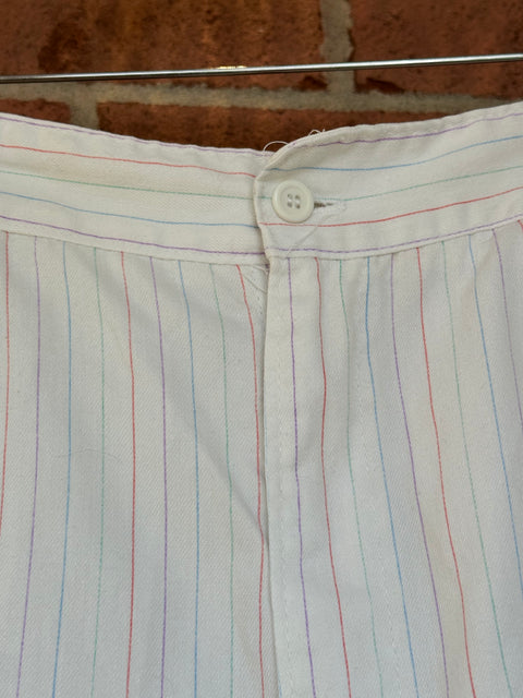 🌈Vintage 80s White Multicolored Pastel Pinstripe Pants (26" waist)