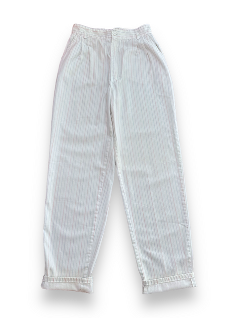 🌈Vintage 80s White Multicolored Pastel Pinstripe Pants (26" waist)