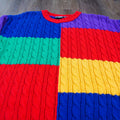 Vintage LizWear Rainbow Colorblock Cable Knit Sweater (S/M)