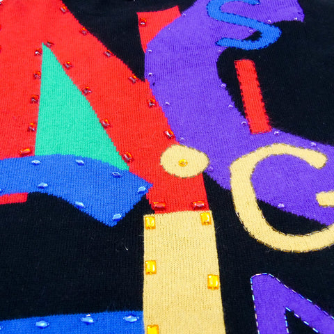 Vintage 80's Rainbow Beaded Letters Sweater (M/~L)