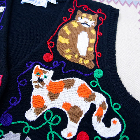 Vintage Cat Knit Sweater Vest (M/L)
