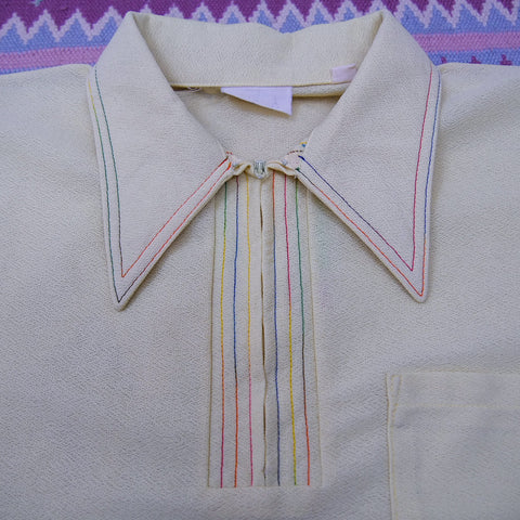 Vintage 70s Detailed Rainbow Stitch🌈💛 Dagger Collar Shirt (M)