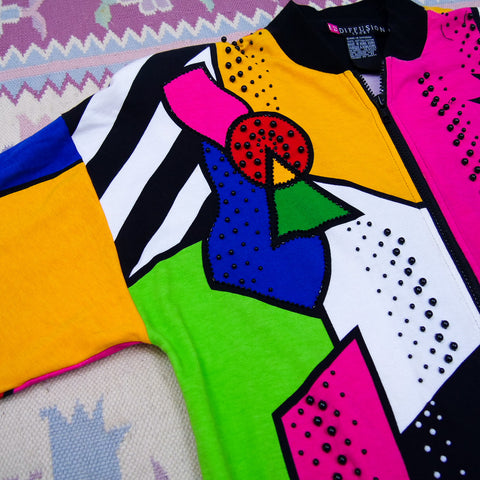 Vintage '92 I.B. Diffusion Funky Rainbow Abstract Beaded Jacket (M)