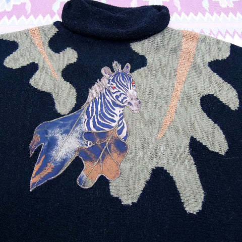 Vintage 80s Zebra Turtleneck Sweater (M/L)