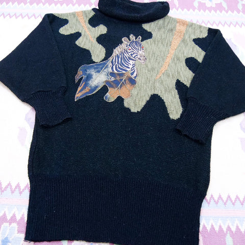 Vintage 80s Zebra Turtleneck Sweater (M/L)