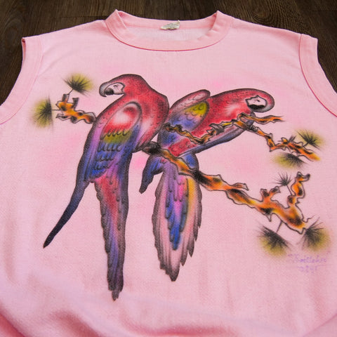 Vintage 80's Spray-Painted Parrots Sweatshirt Vest (M)