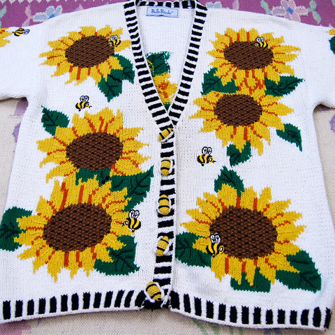 Vintage BellePointe Sunflower/Bee Knit Cardigan (M)