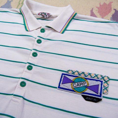 Vintage 90's Camp Beverly Hills Striped/Cropped Rugby Shirt (M/~L)